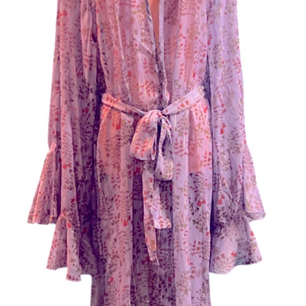 Lavender Floral Sheer Tie-Waist Kimono Tunic - Picture 14 of 15